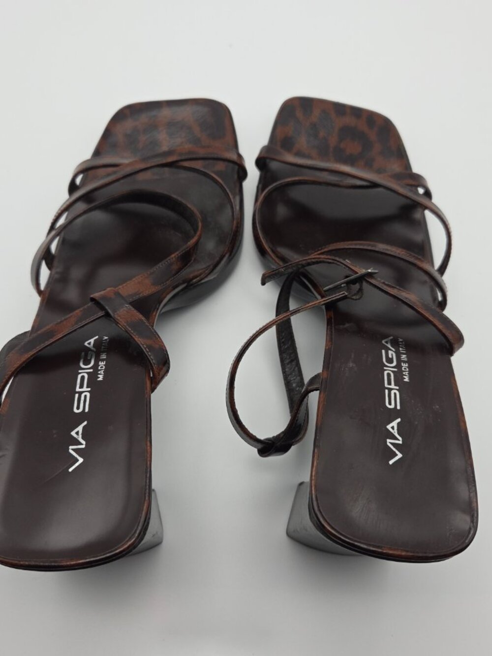 Via Spiga Leopard Block Heel Sandals Square Toe Made in Italy Worn Once - Picture 7 of 7